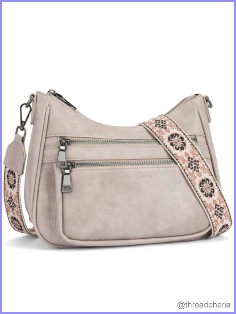 Vegan PU Leather Crossbody Bag with Adjustable Guitar Strap Multi Pocket